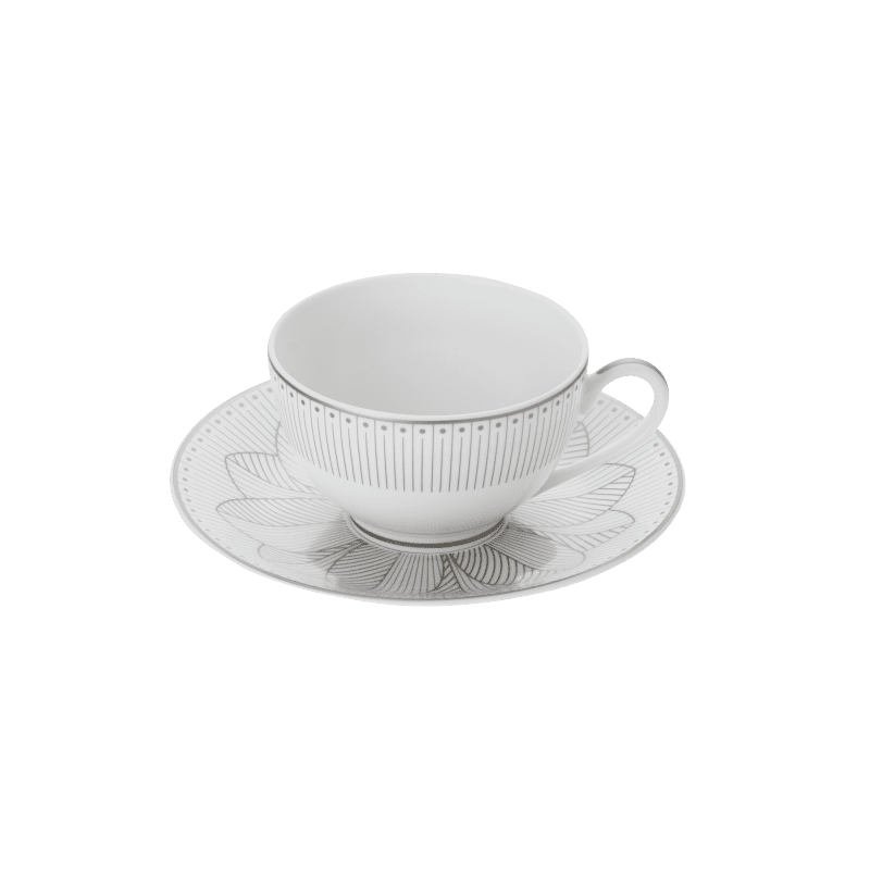 Set of 2 Porcelain Tea Cup and Saucers Platinum Finish Malmaison Impériale